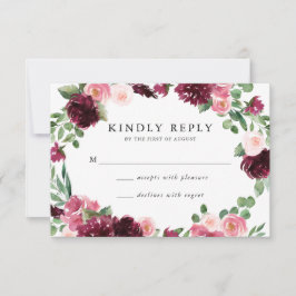 Boho Burgundy & Blush Bloemen Bruiloft RSVP Kaart