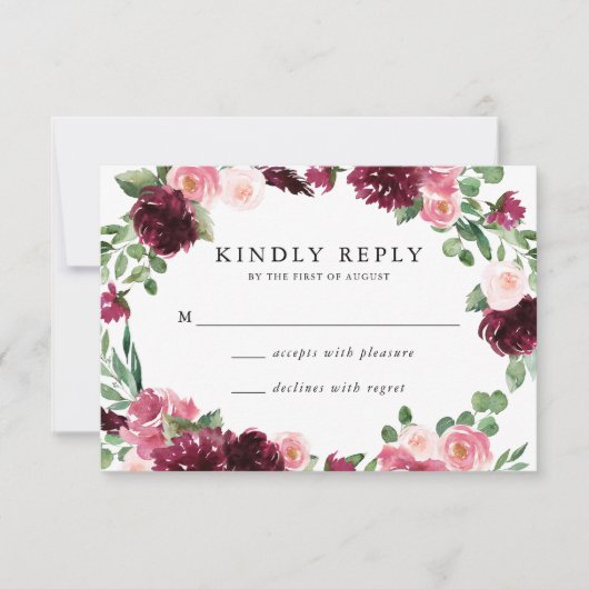 Boho Burgundy & Blush Bloemen Bruiloft RSVP Kaart (Voorkant)