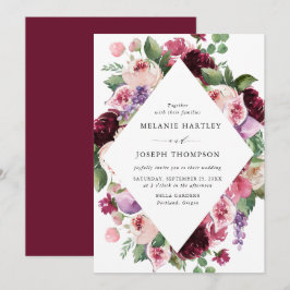 Boho Burgundy & Blush Bloemige & Fruit Huwelijk Kaart