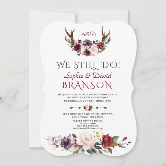 Boho Burgundy Blush Bloemige Geweien WE STILL DO Kaart (Voorkant)