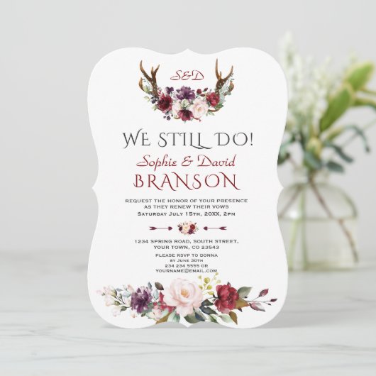 Boho Burgundy Blush Bloemige Geweien WE STILL DO Kaart (Staand voorkant)