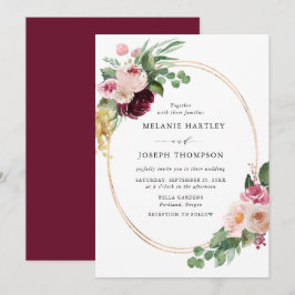 Boho Burgundy & Blush Bloemstuk Gouden Lijst Bruil Kaart