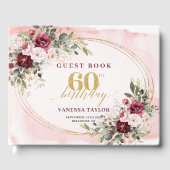 Boho Burgundy Blush Floral Gold 60th Birthday Gastenboek (Voorkant)