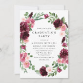 Boho Burgundy & Blush Floral Graduation Party Kaart (Voorkant)