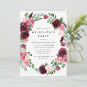 Boho Burgundy & Blush Floral Graduation Party Kaart (Staand voorkant)