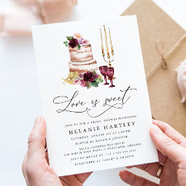 Boho Burgundy & Blush Floral Love is Sweet Bridal Kaart