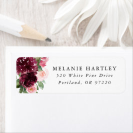 Boho Burgundy & Blush Floral Return Address Etiket
