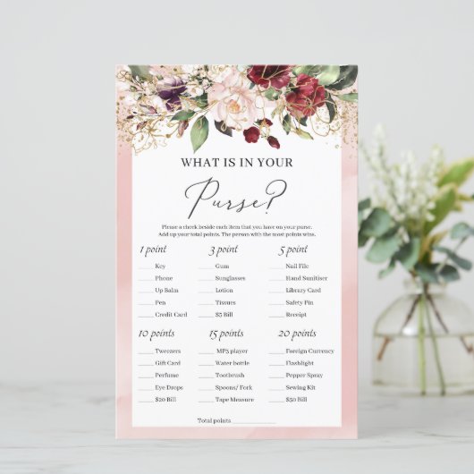 Boho burgundy blush floral what in your purse (Staand voorkant)