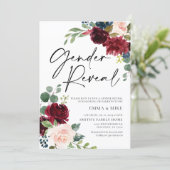 Boho Burgundy Blush Gender Reopenbaart uitnodiging (Staand voorkant)