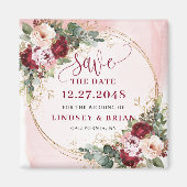 Boho Burgundy Blush Goud Bloem Save the Date Magne Magneet (Voorkant)