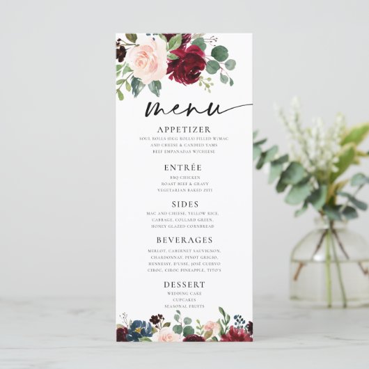 Boho Burgundy Blush Menu (Staand voorkant)