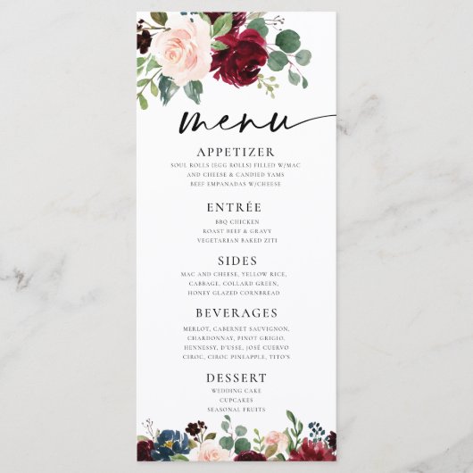 Boho Burgundy Blush Menu (Voorkant)