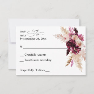 Boho Burgundy & Blush Pink Floral no Meal RSVP Kaartje
