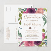 Boho Burgundy Blush Pink Floral Quinceañera Briefkaart (Voorkant / Achterkant)