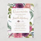 Boho Burgundy Blush Pink Floral Quinceañera Briefkaart (Voorkant)