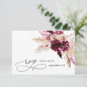 Boho Burgundy & Blush Pink Floral w Meal RSVP (Staand voorkant)