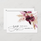Boho Burgundy & Blush Pink Floral w Meal RSVP (Voorkant / Achterkant)