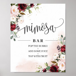 Boho burgundy blush roze floral mimosa bar sign poster