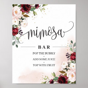 Boho burgundy blush roze floral mimosa bar sign poster