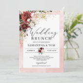 Boho burgundy blush roze florale bruinktbrunch kaart (Staand voorkant)