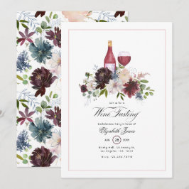 Boho Burgundy Blush Stofblauw Wijn Bachelorette Kaart