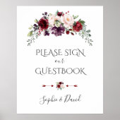 Boho Burgundy Blush Trouwbord Onze gastensboek Poster (Voorkant)