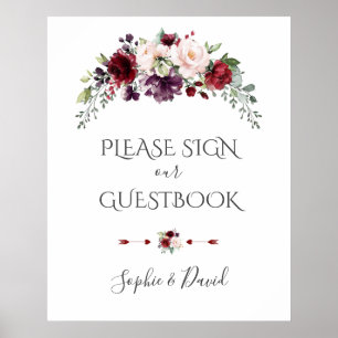 Boho Burgundy Blush Trouwbord Onze gastensboek Poster