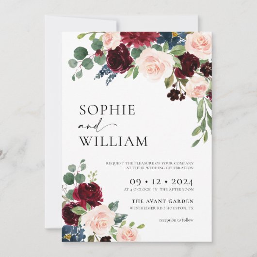 Boho Burgundy Blush Trouwkaart Kaart (Voorkant)