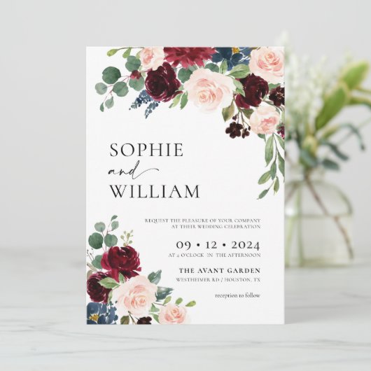 Boho Burgundy Blush Trouwkaart Kaart (Staand voorkant)