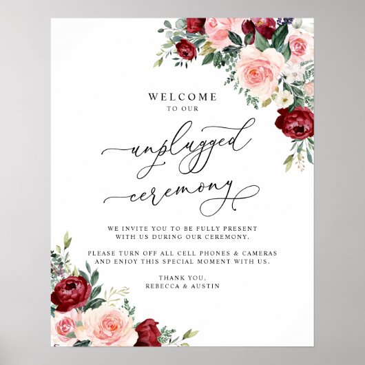 Boho Burgundy Blush Unplugged Ceremony Wedding Poster (Voorkant)