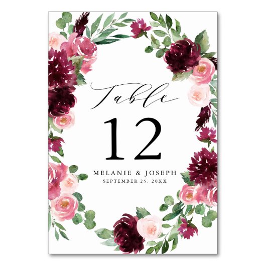 Boho Burgundy & Blush Watercolor Bloem Bruiloft Kaart (Voorkant)