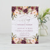 Boho Burgundy+Blush Watercolor Bloemen Kaart (Staand voorkant)