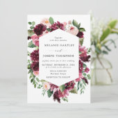Boho Burgundy & Blush Waterverf Bloemen Bruiloft Kaart (Staand voorkant)