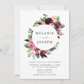 Boho Burgundy & Blush Waterverf Bloemen Bruiloft Kaart (Voorkant)
