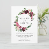 Boho Burgundy & Blush Waterverf Bloemen Bruiloft Kaart (Staand voorkant)