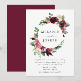 Boho Burgundy & Blush Waterverf Bloemen Bruiloft Kaart
