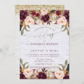 Boho Burgundy+Blush Waterverf Flowers Kaart (Voorkant / Achterkant)