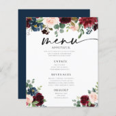 Boho Burgundy Blush Wedding Flat Menu (Voorkant / Achterkant)