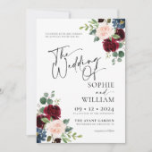 Boho Burgundy Blush Wedding Invitation Kaart (Voorkant)