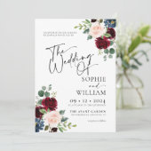 Boho Burgundy Blush Wedding Invitation Kaart (Staand voorkant)