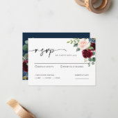 Boho Burgundy Blush Wedding RSVP Kaart Notitiekaartje (Voorkant / Achterkant in situ)