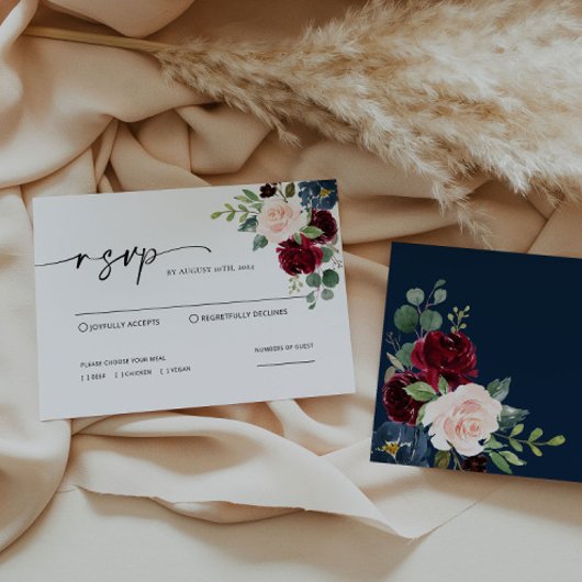 Boho Burgundy Blush Wedding RSVP Kaart Notitiekaartje