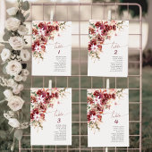 Boho Burgundy Blush Wedding Table Number Card Notitiekaartje