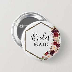 Boho Burgundy Bridal Party Button Bridesmaid