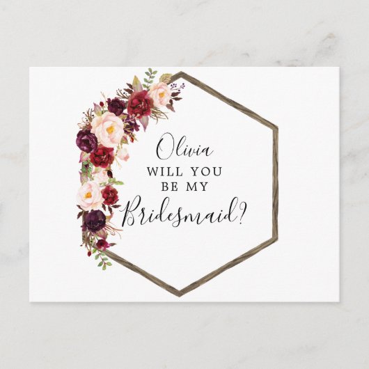 Boho Burgundy Bridesmaid proposal Kaart (Voorkant)