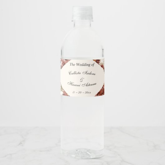 Boho Burgundy Dahlias | Linen Wedding Waterfles Etiket (Voorkant)