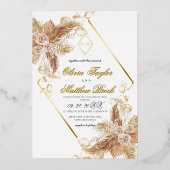 Boho Burgundy Diamond Gold White Wedding Foil Folie Uitnodiging (Voorkant)