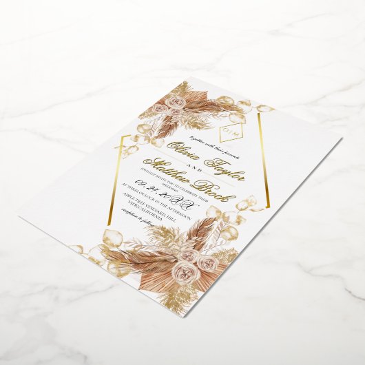 Boho Burgundy Diamond Gold White Wedding Foil  Folie Uitnodiging (Gedraaid)