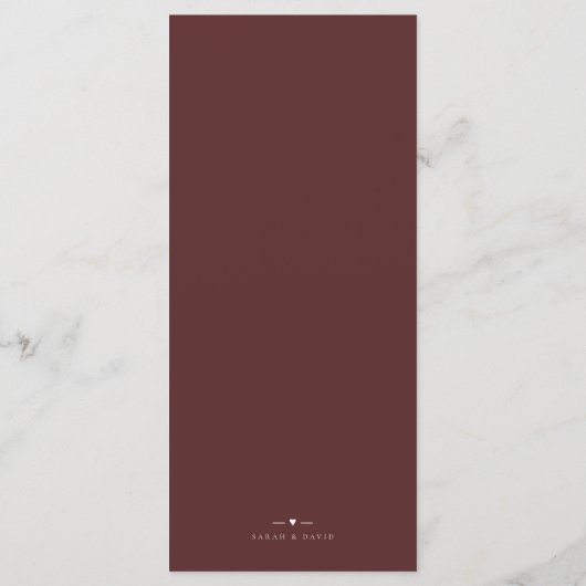 Boho Burgundy Elegant Minimalist Wedding Menu (Achterkant)