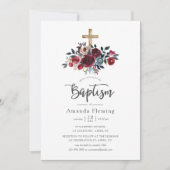 Boho Burgundy en Navy Floral Baptism Kaart (Voorkant)